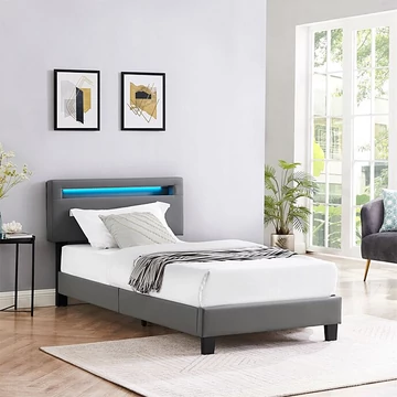 EVAN 90 x 190 műbőr heverő ágyráccsal, led fénnyel  (szürke) 51434