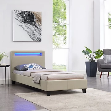 LUCENO 90 x 190 műbőr heverő ágyráccsal és led fénnyel (bézs) 51259