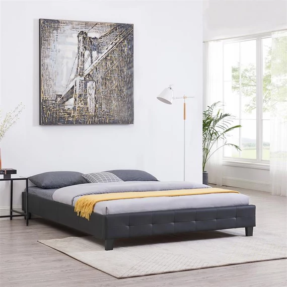 GOMERA 160 x 200 műbőr futon francia ágykeret ágyráccsal (fekete) 51376