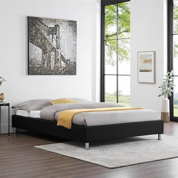 NIZZA 140 x 190 szövet futon francia ágykeret ágyráccsal (fekete) 51036