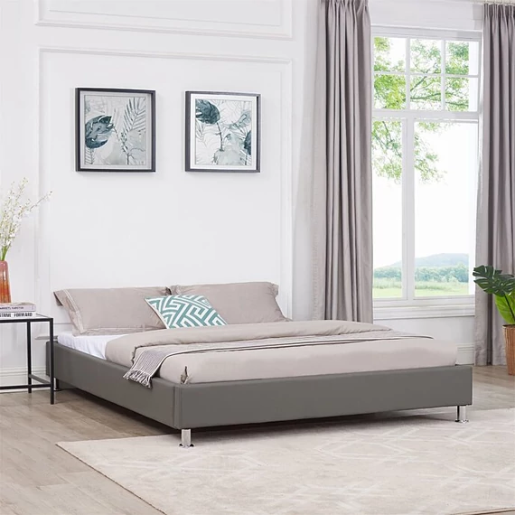 NIZZA 160 x 200 műbőr futon francia ágykeret ágyráccsal (szürke) 51226