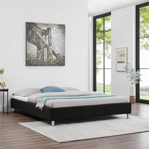NIZZA 160 x 200 szövet futon francia ágykeret ágyráccsal (fekete) 51301