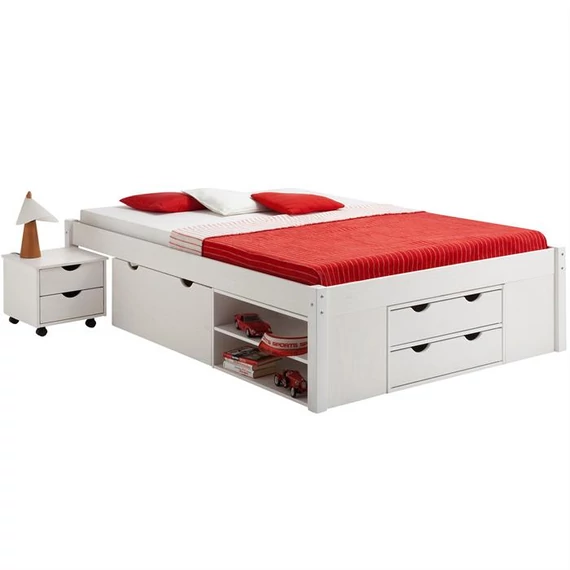 SABRINA 140 x 200 fenyő franciaágy 8 fiókkal-polcokkal (fehér) 5301