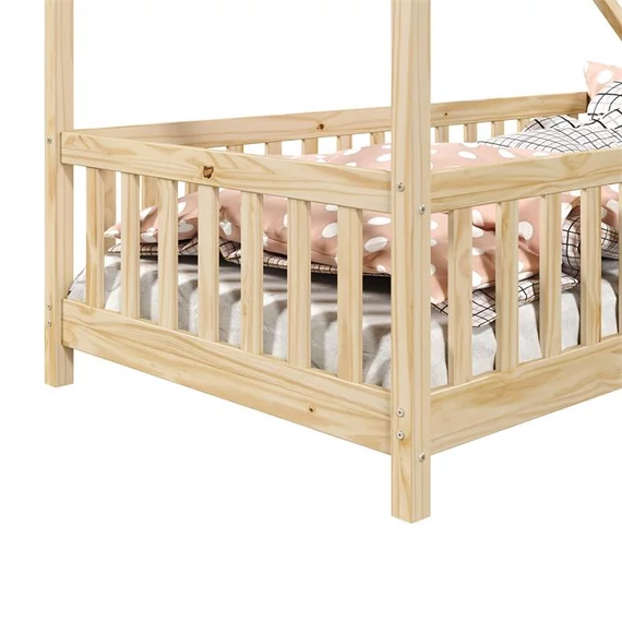 CORA 90 x 200 sátorvázas és leesésgátlós fenyő heverő ágyráccsal (natúr lakk) 71350