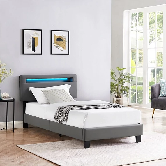 EVAN 90 x 190 műbőr heverő ágyráccsal, led fénnyel  (szürke) 51434