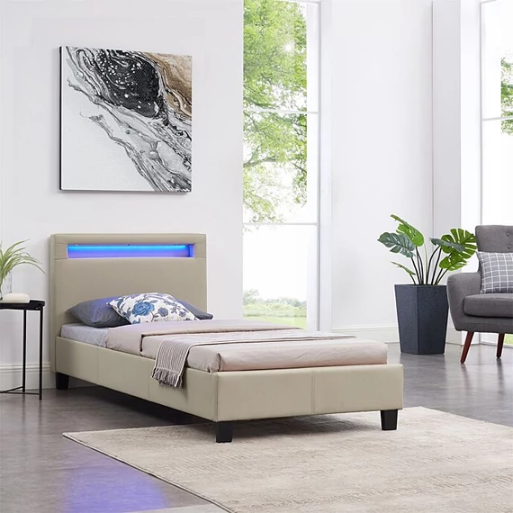 LUCENO 90 x 190 műbőr heverő ágyráccsal és led fénnyel (bézs) 51259