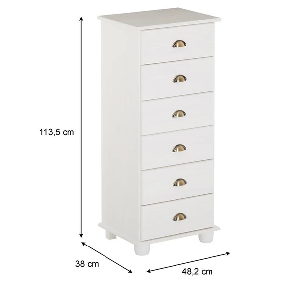 COLMAR 6 fiókos keskeny fenyő komód (fehér) 8404