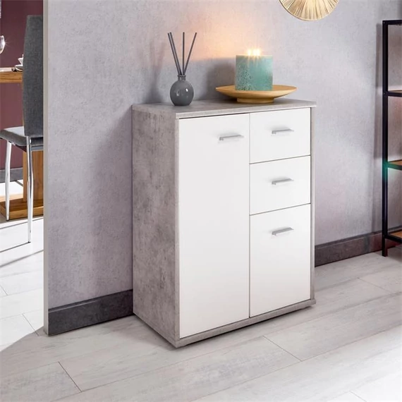 LOCARNO 2 ajtós 2 fiókos komód (betonszürke-fehér) 95456